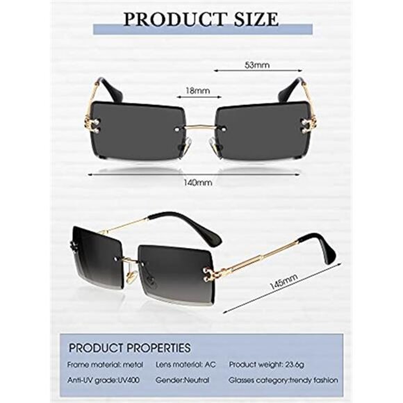 4 Pairs Rimless Rectangle Sunglasses Frameless Square Glasses Vintage main image 5